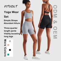 FITVOLT Vente en gros Ensemble 2 pièces de shorts de yoga vintage décontractés, respirants, sans couture, en nylon uni, taille élastique, haute qualité