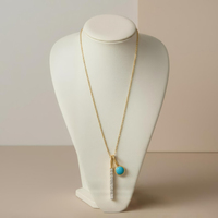 Collier tendance en or 18 carats avec pendentif barre turquoise et diamant, chaîne à maillons pour mariage et fiançailles