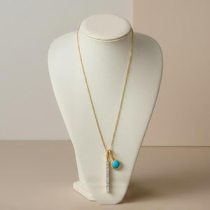 Collar con Colgante de Barra de Oro de 18 Quilates con Turquesa y Diamantes, Diseño de Joyería Fina Elegante y Asimétrico para Seres Queridos - Product Image 1