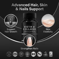 Complément de beauté B-complexe OEM/ODM à la Biotine et au Collagène 25000 MCG, force maximale, pour la croissance des cheveux, une peau éclatante et des ongles forts