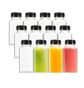 Food Grade 16 oz Empty Square PET Plastic Juice Milk Tea Bottles with Black Tamper Evident <b>Screw</b> Caps and Screen Printing - Product Image 1