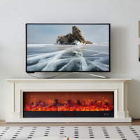 Meuble TV moderne avec plateau en verre, affichage LED flamme 3D simulée, cheminée électrique, télécommande, console multimédia, classe A+ énergie