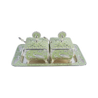 Petite sucrière vintage de style royal européen en alliage de zinc avec couvercle et cuillère, motifs de paon en relief, ensemble de sucrières