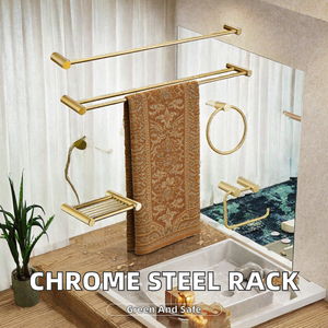 Ensemble d'accessoires de salle de bain en acier inoxydable laqué laiton, support mural pour serviettes, kit facile à nettoyer pour hôtel et appartement - Product Image 2