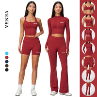 Ensemble de sport sans couture pour femmes : soutien-gorge de sport en Y à séchage rapide, pantalon évasé athlétique et short extensible push-up pour le yoga