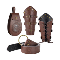 Berenlu 3 PCS Renaissance Accessoires pour Halloween LARP Cosplay Médiéval Vintage Ceinture Pochette En Cuir Brassards