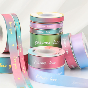 Satin Ribbon Gradient Rainbow Forever Love 15mm For Gift Wrapping Valentine's Day Decoration - Product Image 1