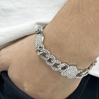 Ensemble de bijoux pas cher : Collier cœur en alliage hip-hop entièrement incrusté de strass et bracelet chaîne cubaine