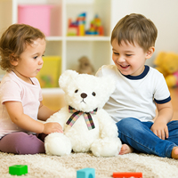 Ours en peluche blanc classique, jouet en peluche doux avec nœud écossais pour enfants, bébés et cadeaux pour petite amie