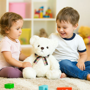 Classic White <strong>Teddy</strong> <strong>Bear</strong> Plush, Soft Stuffed Animal Toy with Plaid Bow for Kids, Baby and Girlfriend Gifts - Product Image 3