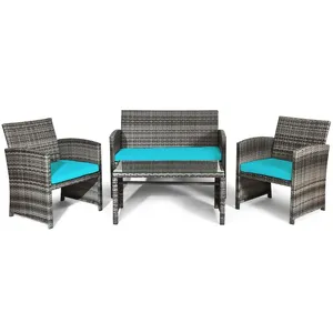 3-Piece Outdoor Rattan Garden Set with Wicker Leisure Chair and Glass Table for Leisure and Garden Furniture
