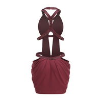 Robe moulante mini sexy à découpes pour femme, élégante, avec strass, sans manches, dos nu, pour cocktail, froncée