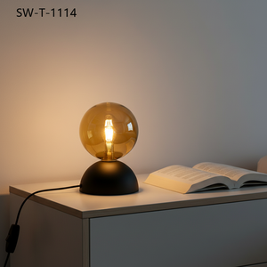 Lampe de table nordique simple avec base en métal et abat-jour rond en <span class=keywords><strong>verre</strong></span> pour chambre, bureau ou salon – Meilleur prix - Product Image 1