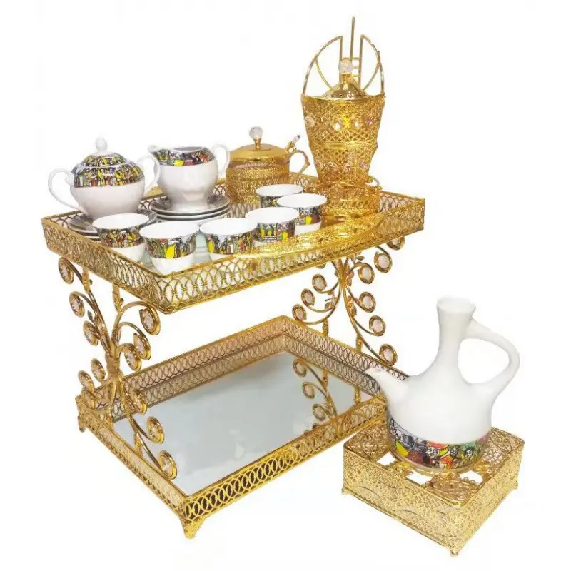 hot sale ethiopian metal coffee tray set with cup and saucer