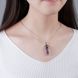 Kalung Perhiasan Liontin Batu Kristal Kuarsa Alami Penyembuh Bentuk Heksagonal dengan Liontin Amethyst Baja Anti Karat 316 Ujung Ganda - Product Image 6