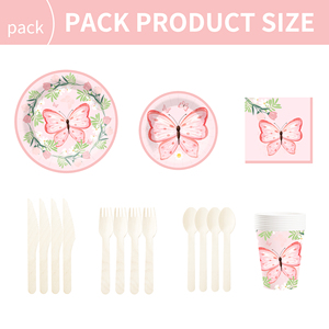 DAMAI Nuevo Diseño Personalizado, Kit de Vajilla de Papel con Diseño de Mariposas, Plato Desechable Rosa para Decoración de Fiestas de Cumpleaños de Niñas - Product Image 2