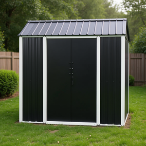 Caseta de almacenamiento exterior de 6 x 4 pies, de aluminio, con techo inclinado y puertas dobles correderas para uso en jardín o patio trasero. - Product Image 2