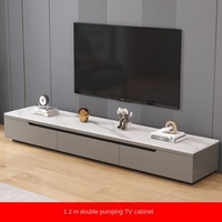 Meuble TV en bois massif artisanal de style nordique moderne et luxueux, table basse italienne et combinaison de meubles de salon en pierre.
