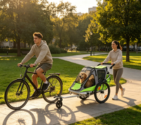Remorque de vélo pour chien 2-en-1 confortable et pliable, poussette pour animaux de compagnie et enfants jumeaux, avec auvent, poches de rangement, plateforme, OEM, acier inoxydable