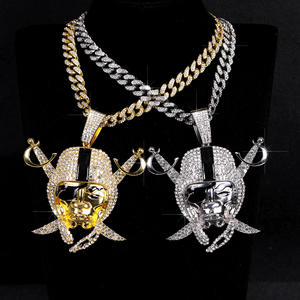 Kalung NFL Raiders Las Vegas Ukuran Besar Grosir, Kalung Tengkorak Hip Hop dengan Permata Rhinestone, Liontin Besar - Product Image 1