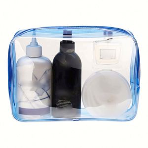Vacation Travel Bathroom Tidy up Toiletry Transparent Pvc Zipper Portable Blue Cosmetic Bags and <b>Cases</b> - Product Image 1