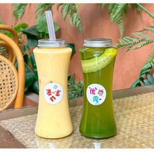 Bouteille de boisson jetable en PET avec couvercle à vis et étiquette adhésive pour thé au lait, soda, boisson, pot en plastique de forme cylindrique - Product Image 2