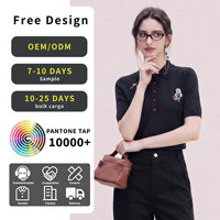Vente en gros directe usine de vêtements pour femmes : Polo en maille bleu marine avec broderie personnalisée motif ours, fournisseur de services OEM ODM
