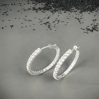 Grandes boucles d'oreilles créoles rondes éternelles en argent sterling 925 plaqué rhodium avec diamants en moissanite VVS pour femmes