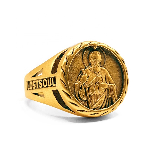 Gemnel Custom Cheap Dome Black Silver 14k 18k Gold Plated  Mens Ring 316l Stainless Steel Jewelry Rings for Men