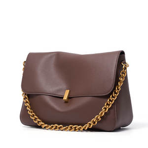 Women's Flip-on Genuine Leather Satchel Bag Luxury Twist <b>Lock</b> Designer Shoulder Bag with a Chain Decoration Charm Ready to Ship - Product Image 4