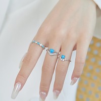 Dylam S925 Sterling Silver Heart Star 5A Cz Cubic Zirconia Ring Wedding Engagement Promise Blue Opal Rings Jewelry Women
