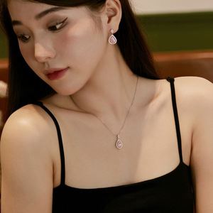 Dylam Women 925 Sterling <b>Silver</b> Rhodium Plated 5A Cubic Zirconia Pink Diamond Waterdrop Shape Dangle <b>Stud</b> <b>Earrings</b> - Product Image 4