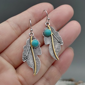 Orecchini Pendenti Creativi a Foglia d'Uva con Turchese, Gioielli in Stile Vintage per Donne, Accessori Moda Retrò - Product Image 1