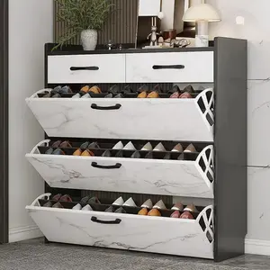 Modern Grey Color 4 Tier Shoe Cabinet Foldable Shoe Rack Wooden Shoe Rack Storage Drawer