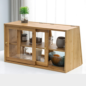 Bamboo Tea <b>Cabinet</b> With Storage Shelves For Kitchen Desktop Use Modern Minimalist Design - Product Image 3