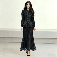 Ensemble élégant noir 2 pièces pour femme : veste en dentelle perlée et jupe longue sirène pour événements formels, invitées de mariage, soirées – Tenues modestes