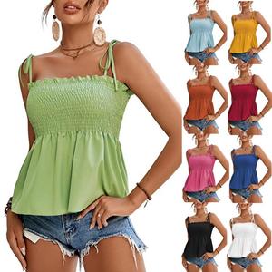 Camisetas ajustadas de verano sin mangas con <span class=keywords><strong>tirantes</strong></span> para <span class=keywords><strong>mujer</strong></span>, camisetas de talla grande, colores sólidos, transpirables, antibolitas, estampado comprimido - Product Image 1