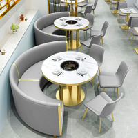 Ensemble table et chaises de banquettes semi-circulaires personnalisables en bois massif, style minimaliste moderne, pour restaurants coréens de barbecue et de fondue