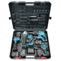 Ensemble d'outils électriques multifonctions Batterie au lithium avec scie à chaîne Meuleuse d'angle Marteau perforateur Machine à couper Boîte pratique