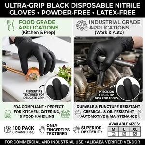 Gants en <span class=keywords><strong>nitrile</strong></span> noirs jetables durables M/<span class=keywords><strong>L</strong></span>/XL, imperméables, compatibles écrans tactiles, antidérapants, sans poudre/sans latex, qualité alimentaire Brillink EN ISO - Product Image 6