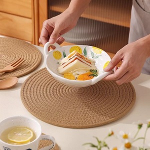 Manteles individuales redondos tejidos, resistentes al calor, antideslizantes, para té, café, cuencos, alfombrillas de algodón para ollas, de color sólido. - Product Image 4