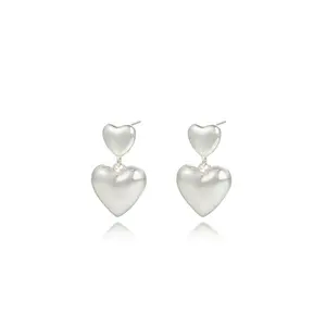 New Design 2024 925 Sterling Silver Heart Earrings Silver Plated Dangle Drop Double Heart Heart Stud Earrings