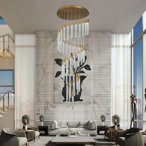 吊灯吊灯悬挂线性大长金高吸顶灯楼梯豪华发光二极管玻璃水晶吊灯 - Product Image 6