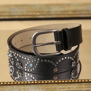 <span class=keywords><strong>Cintura</strong></span> in Pelle con Fibbia in Metallo Argento Opaco e Decorazioni Floreali Nere - Product Image 3