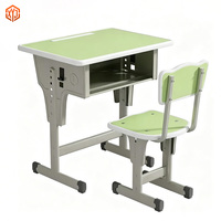 Ensemble bureau et chaise pour étudiants réglables en hauteur, design moderne, structure en acier ergonomique, mobilier scolaire avec rangement pour l'école primaire
