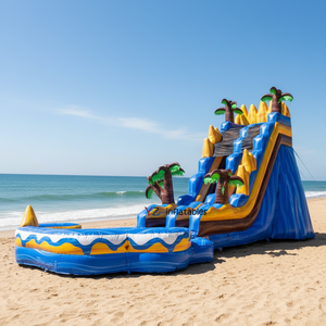 สไลเดอร์น้ำเป่าลมรูปฉลามแบบกำหนดเองสำหรับใช้งานเชิงพาณิชย์ ทนทาน พร้อมเครื่องเป่าลม รับประกัน <span class=keywords><strong>3</strong></span> ปี รับน้ำหนักได้ 500 กก. แทรมโพลีนเป่าลม - Product Image 2