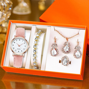 2026 Trending Women <strong>Watch</strong> Set Leather Strap with Teardrop Jewelry for Wholesale - Product Image 1