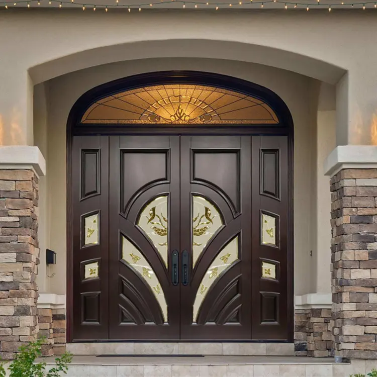 Residential home wooden front main door designs double carving door