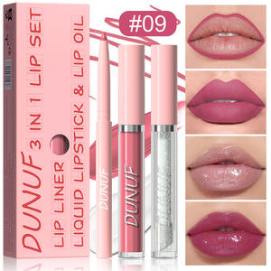 DUNUF 3 en 1 Brillo Labial Mate, Delineador de Labios, Aceite Labial Hidratante Transparente, Set de Cosméticos, Impermeable, Larga Duración, Brillo Labial con Espejo - Product Image 1