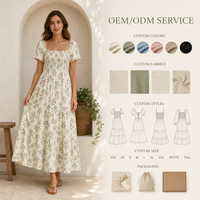 Robes décontractées pour femmes Yegao en lin/coton tissé à motif floral, coupe trapèze, col carré, longueur maxi, personnalisables, faible MOQ, vente en gros, OEM, collection été